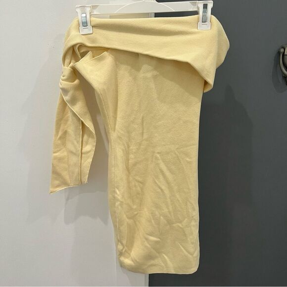NWT SNDYS Mini Dress Butter Yellow Knit Jaymes Off Shoulder size XXS - Picture 5 of 6